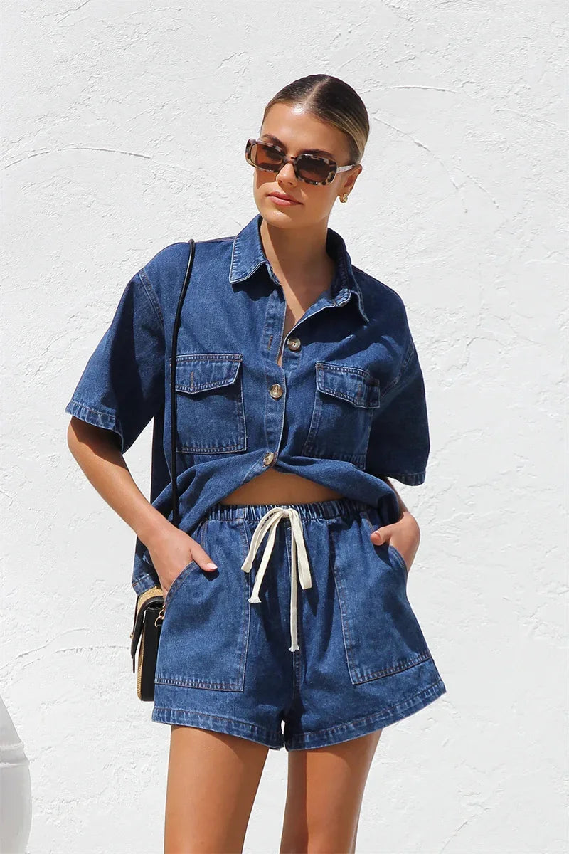Unisex Denim Set - Jacket and Shorts, Casual Vintage Style