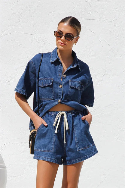 Unisex Denim Set - Jacket and Shorts, Casual Vintage Style