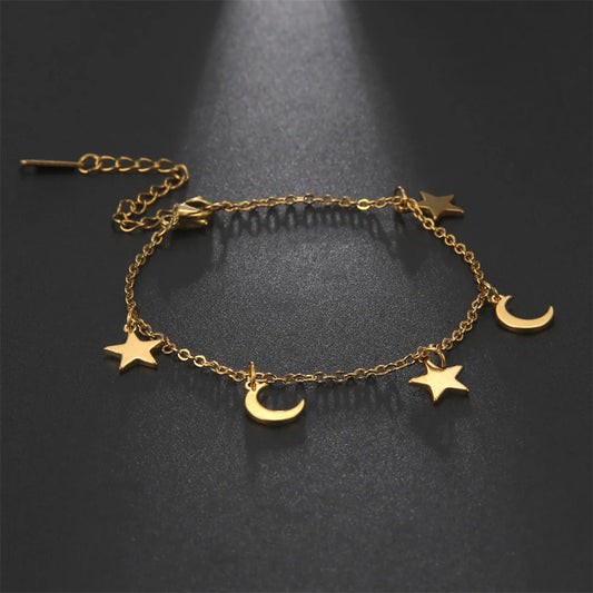 Stainless Steel Star Moon Heart Butterfly Anklet – Women’s Foot Bracelet Chain