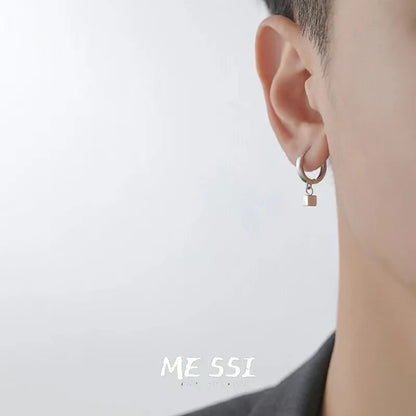 Boucles d'oreilles minimalistes en acier titane pour hommes - Goujons ronds noirs à goutte d'huile