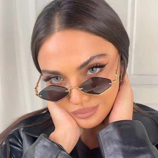 Women's Diamond Shape Metal Half Frame Sunglasses