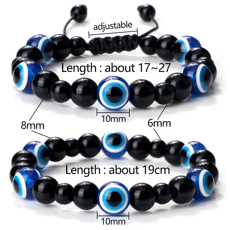Unisex Black Matte Lava Bead Bracelet Blue Evil Eye Charm – Lucky Protection Bangle