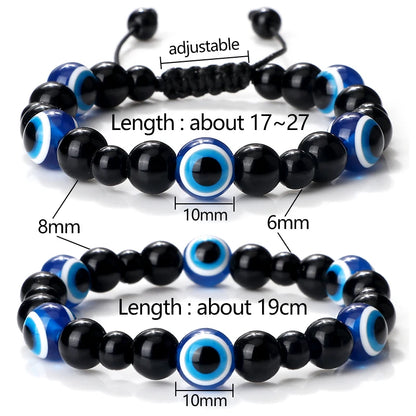 Unisex Black Matte Lava Bead Bracelet Blue Evil Eye Charm – Lucky Protection Bangle
