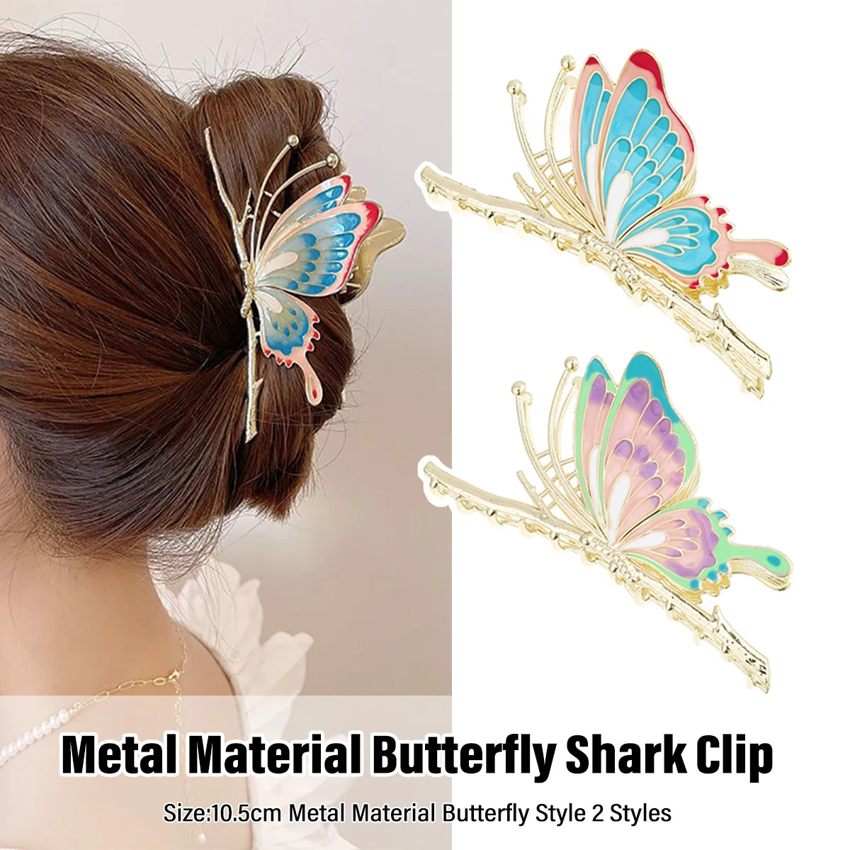 Griffes de cheveux papillon peintes vintage - Pinces à cheveux