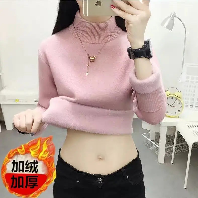 Damen-Strickpullover mit Rollkragen und Fleecefutter