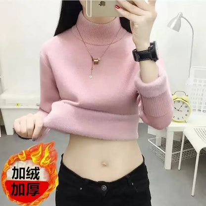 Damen-Strickpullover mit Rollkragen und Fleecefutter