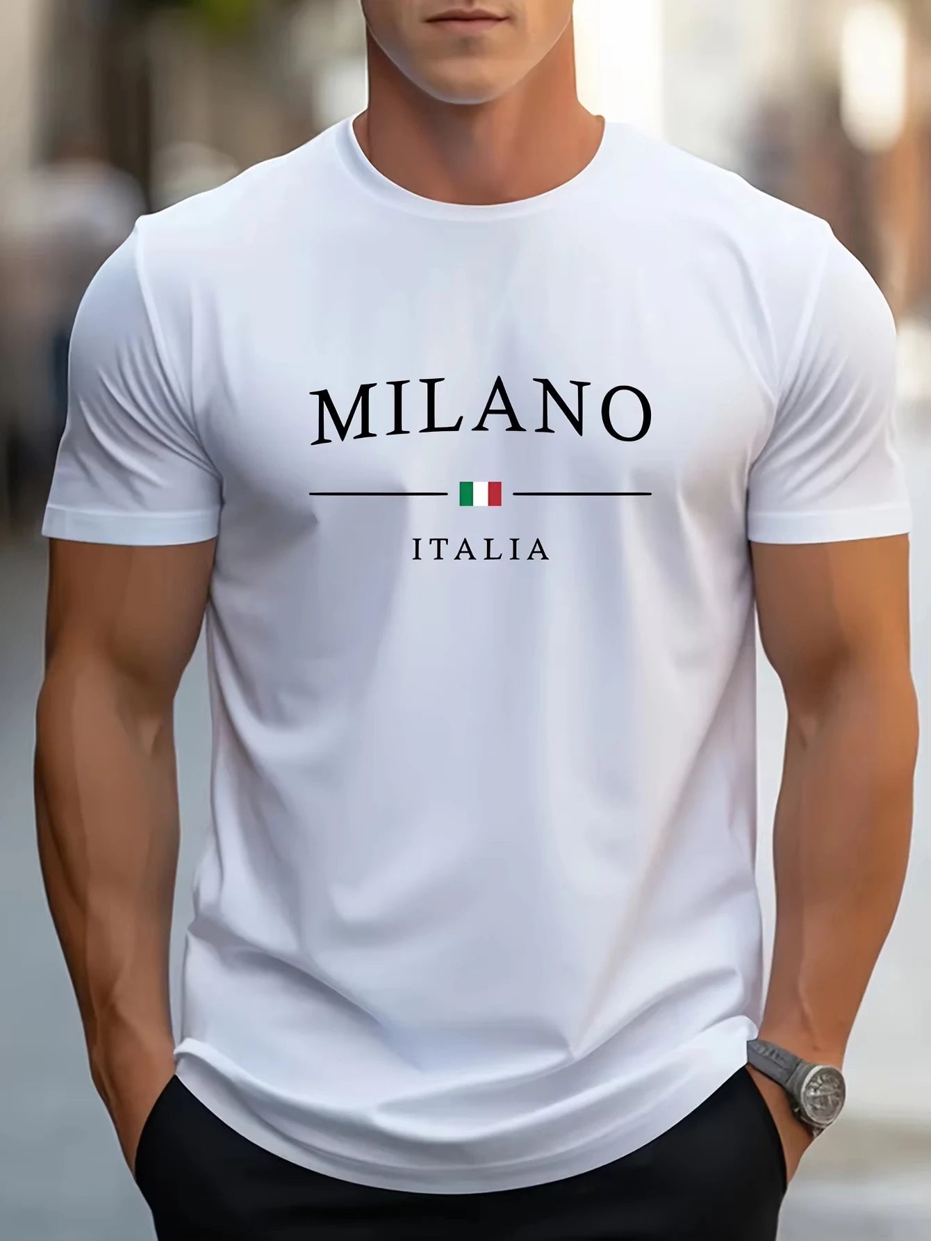 Men's Summer Milano Letters Print Y2K Tee