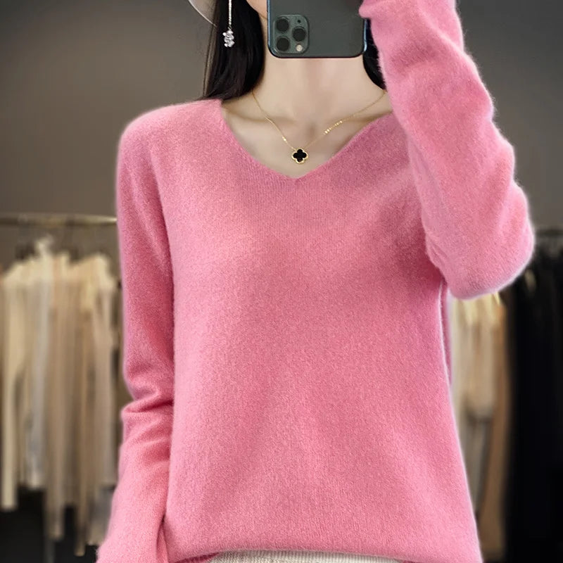 Pullover mit V-Ausschnitt, 100 % Merinowolle