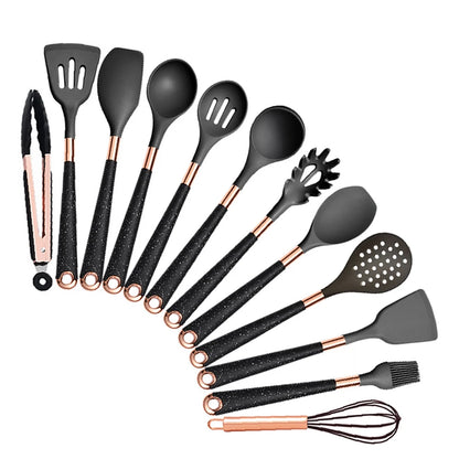 Ensemble d'ustensiles de cuisine en silicone abricot/noir