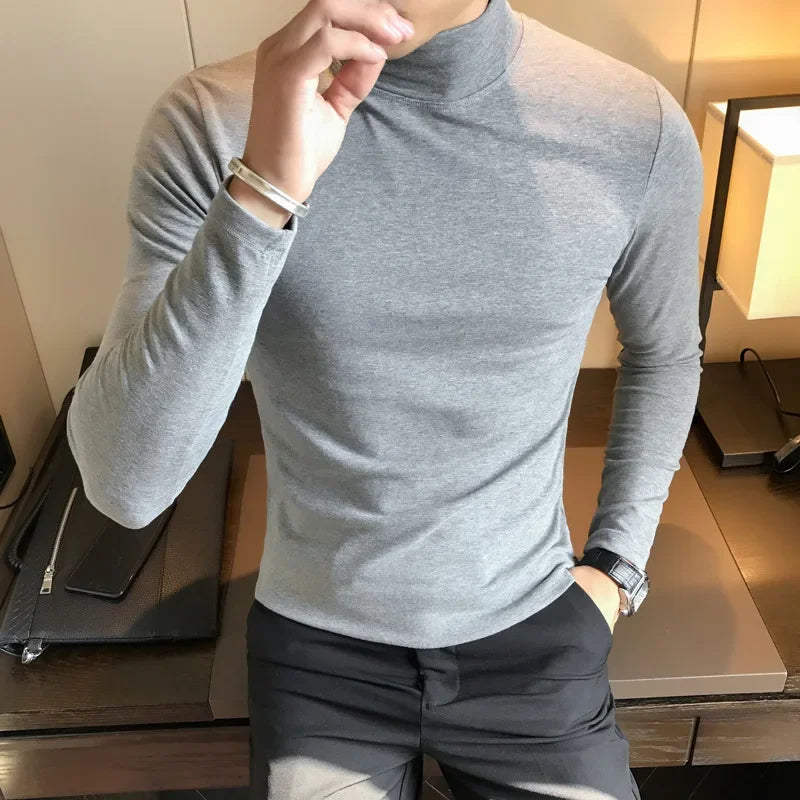 Slim Fit High Collar Men Long Sleeve T Shirt