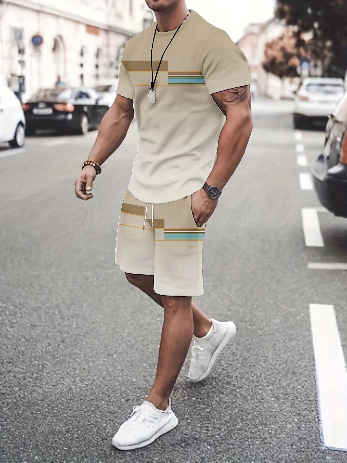 Anime Print Mens Shorts and T Shirt Set