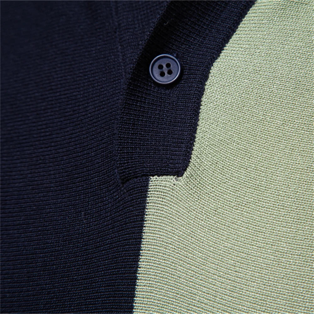 Men's Breathable Striped Mesh Polo Shirt