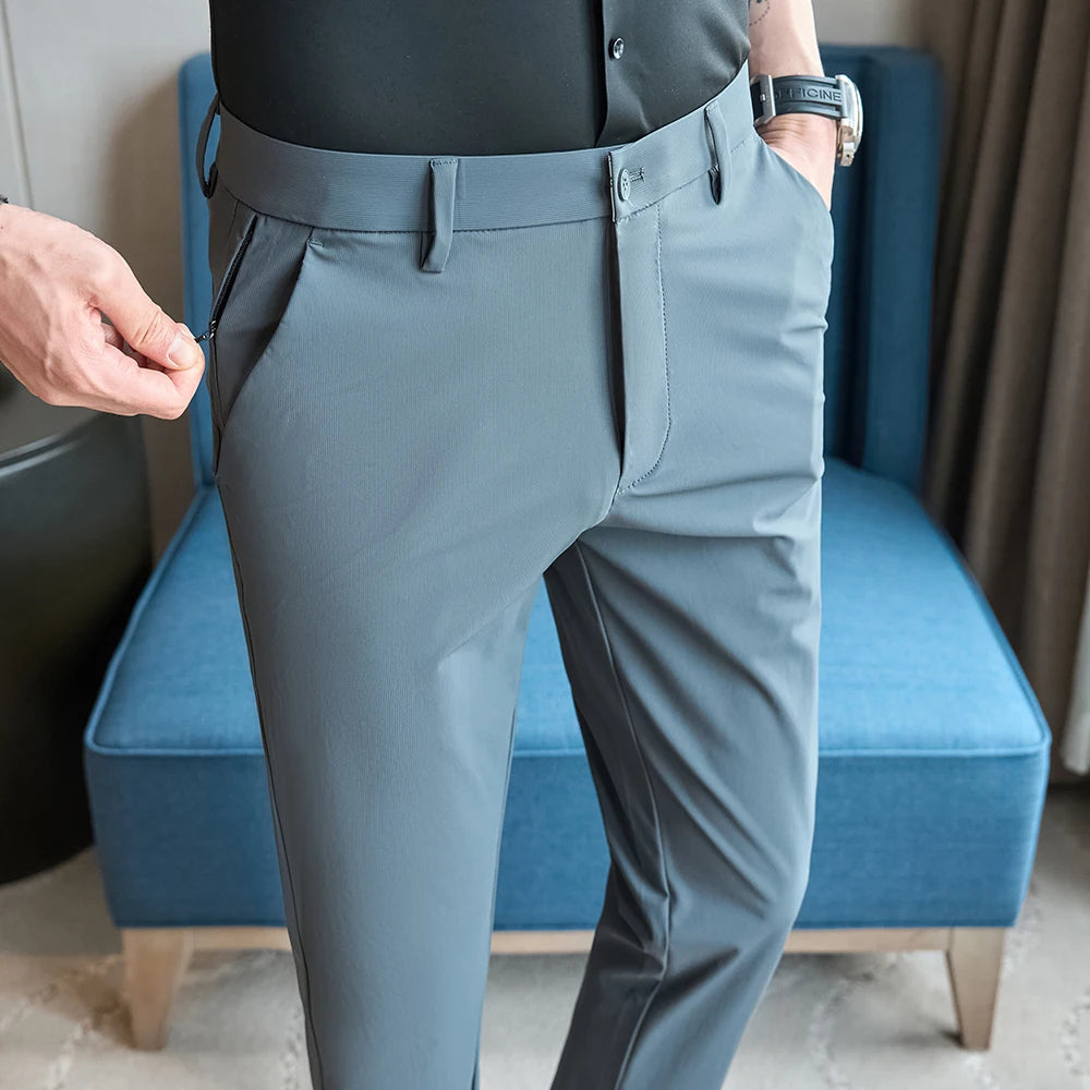 Men’s Classic Slim Fit Office Trousers - High Waist Vintage Pants