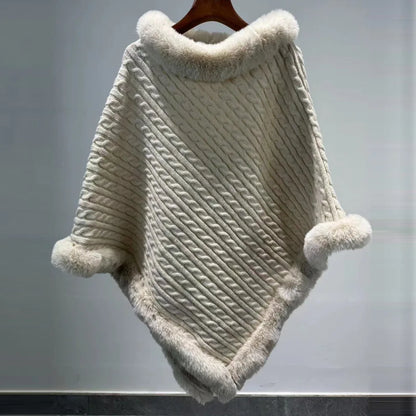 Women's Winter Plaid Hooded Fur Collar Shawl