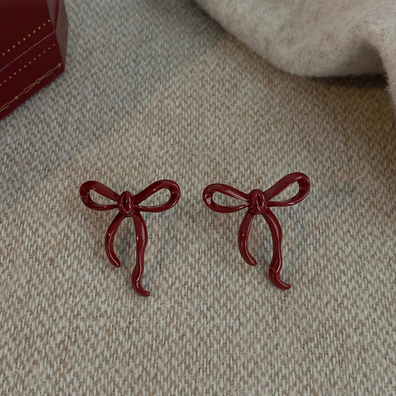 Boucles d'oreilles à tige rétro en forme de nœud rouge pour femme