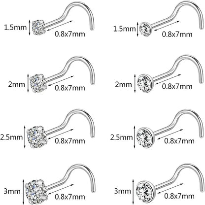 8-teiliges Nasenring-Set aus chirurgischem Stahl mit Kristallen