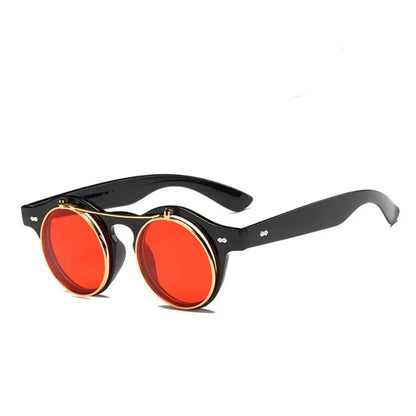 Unisex Retro Round Flip Frame Sunglasses