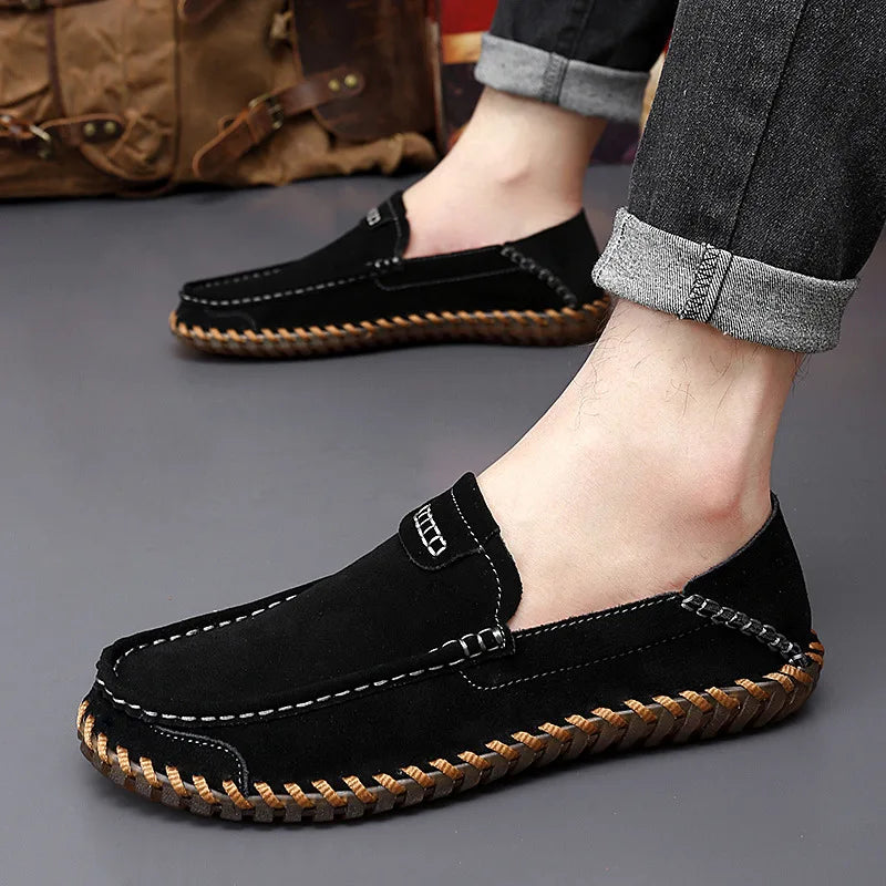 Mocassins à enfiler doux et décontractés en cuir suédé pour hommes