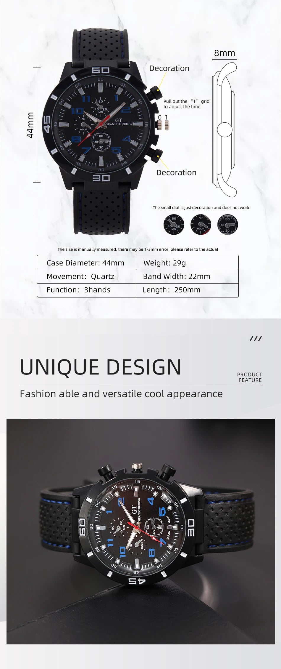 Runde Herren-Sportarmbanduhr im Militär-Stil