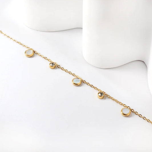 Women’s Gold-Plated Stainless Steel White Shell CZ Diamond Bracelet