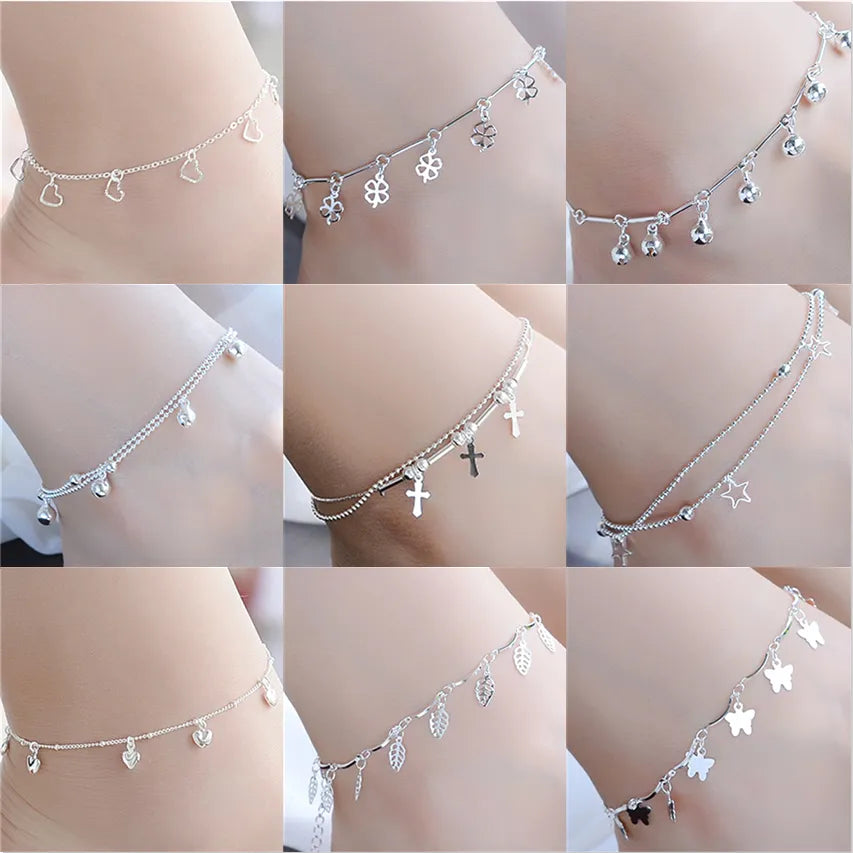 Sterling Silver Color Stamp Tassel Anklets For Women