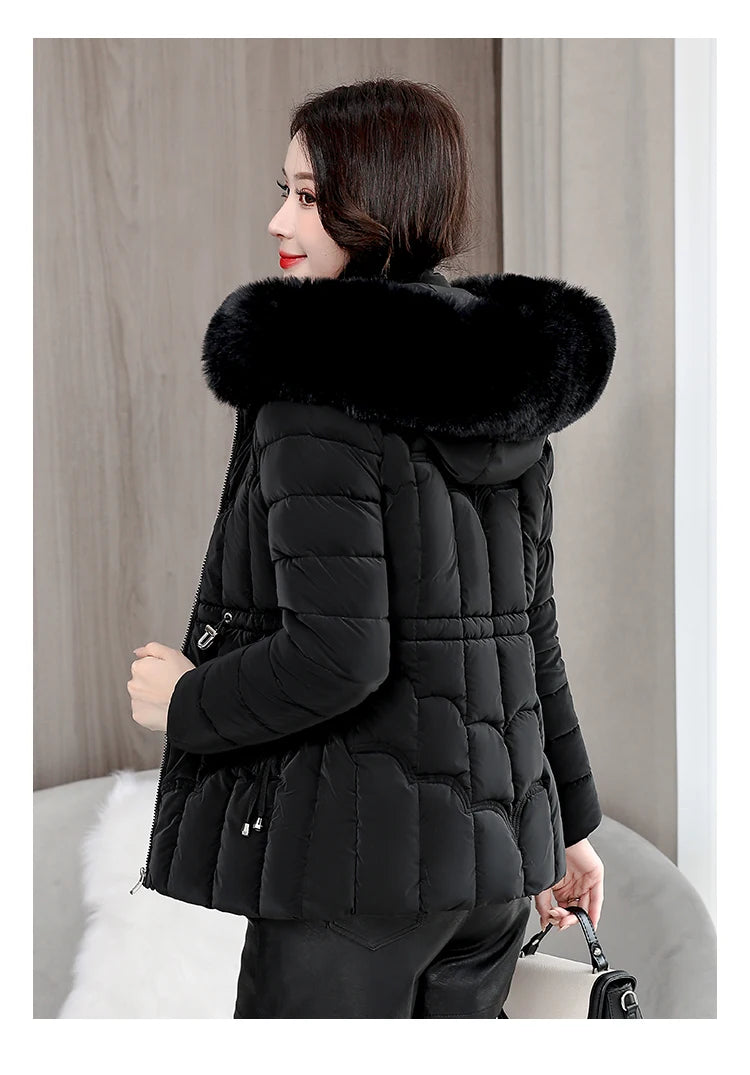 Parka d'hiver à capuche matelassée en coton pour femme