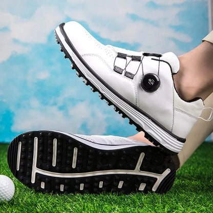 Chaussures de golf en cuir imperméables - Laçage rapide à bouton
