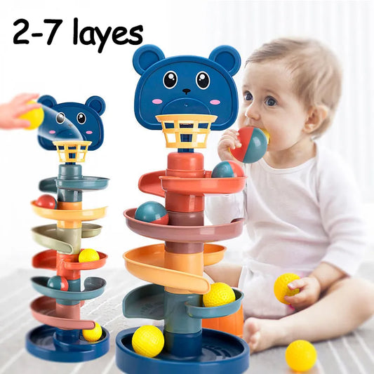 2-7 Layes Track Rolling Ball Pile Tower Early Educational Toy for Babies