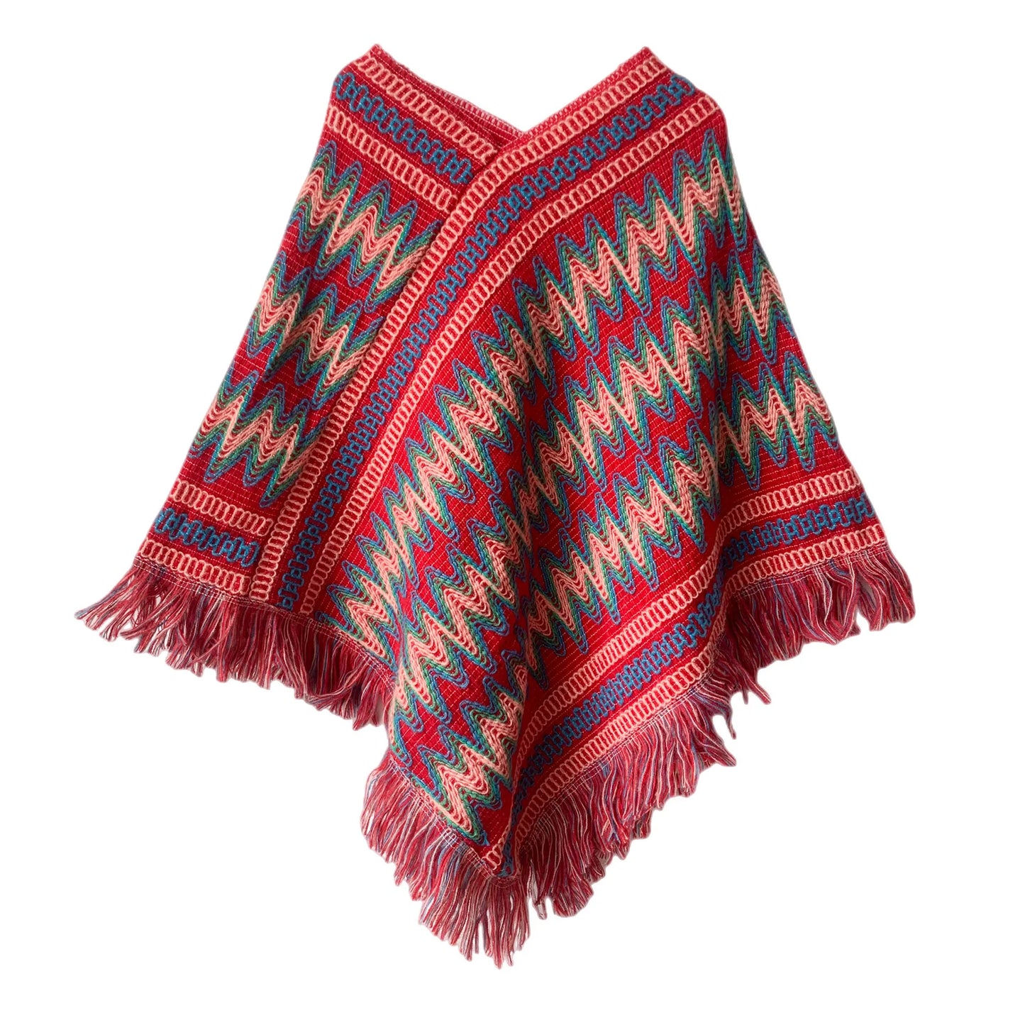 Poncho à pompons tricoté en coton, châle de voyage chaud