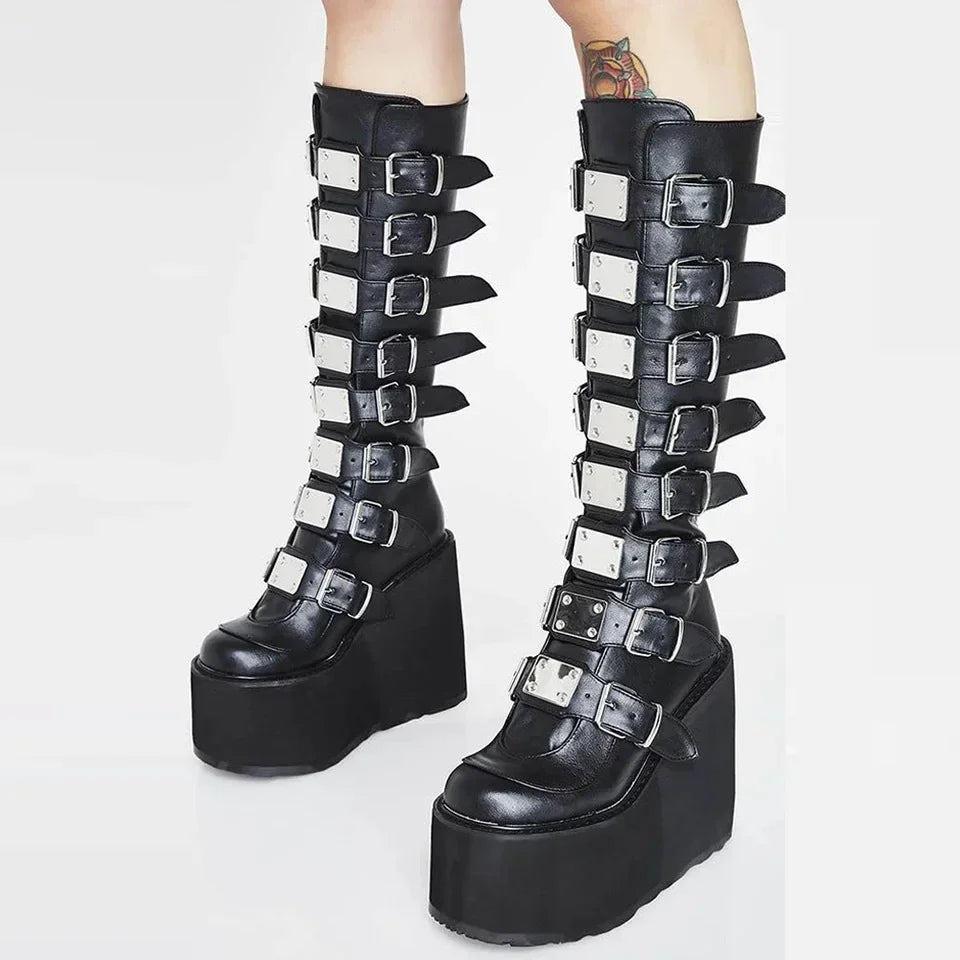 Women's Platform Flock Buckle Ankle Strap Shoes