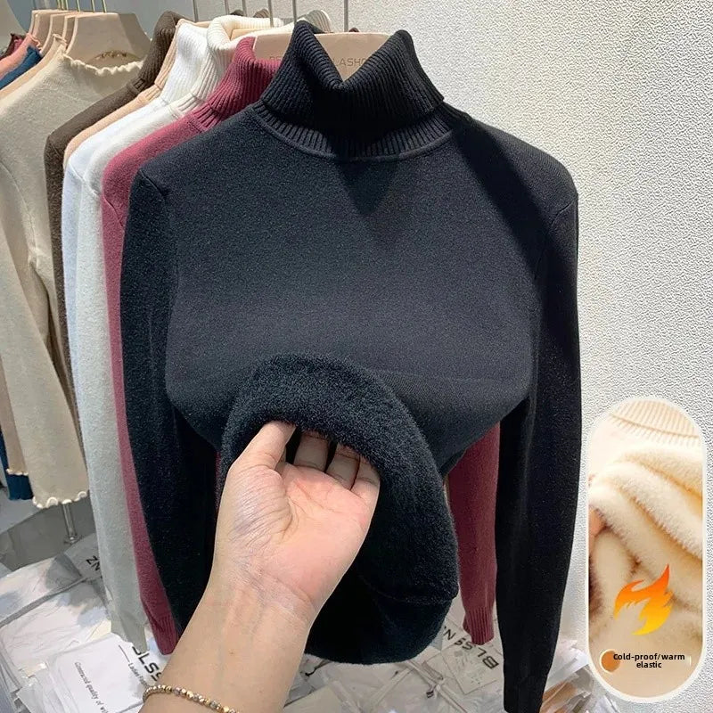 Women's Fleece-Lined Turtle Neck Knited Sweater