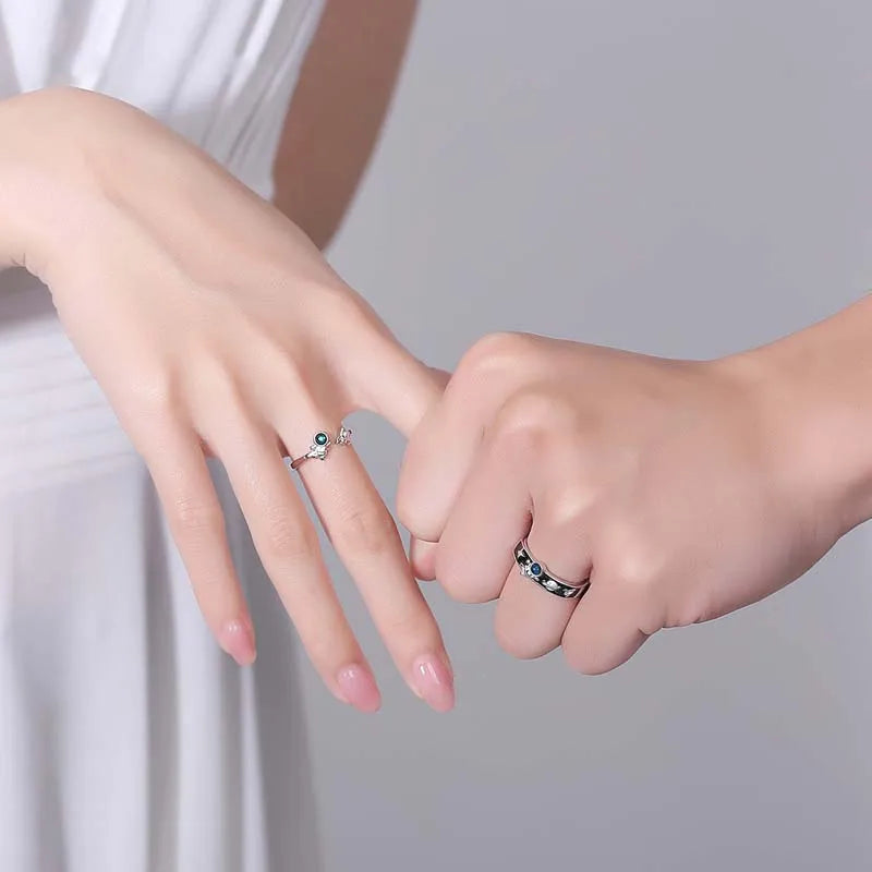Dämonenaugen-Engelsflügel-Ring – Verstellbarer Unisex-Partnerring aus Legierung