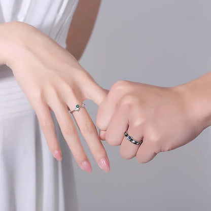 Dämonenaugen-Engelsflügel-Ring – Verstellbarer Unisex-Partnerring aus Legierung