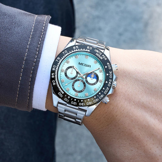 Montre homme en acier inoxydable à quartz – Montre-bracelet étanche pour sports de plein air avec cadran lumineux