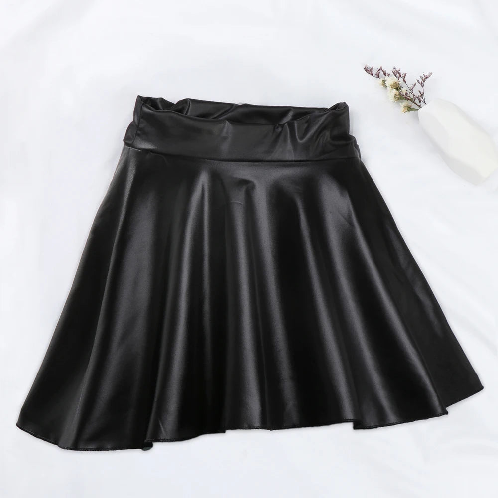 Women High Waist Elastic Mini Leather Skirts