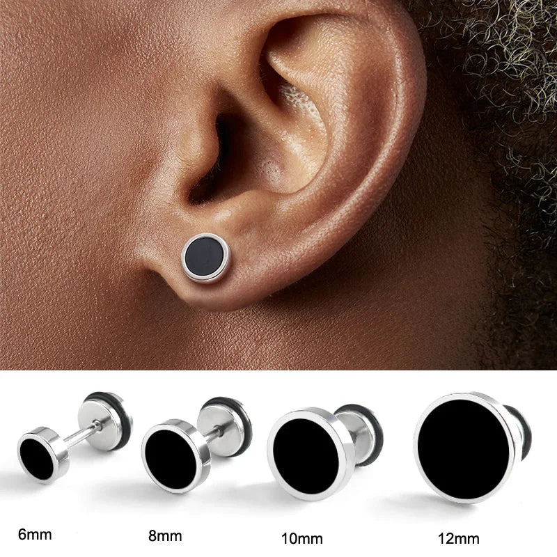 stud earrings, earrings men, men stud earrings, titanium stud earrings, titanium earrings, titanium steel, black stud earrings, black earrings, round, stud earrings, black stud earrings men