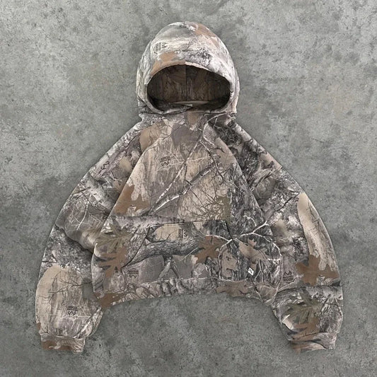Men's Oversized Zip Up Vintage Y2K Camo Hoodie