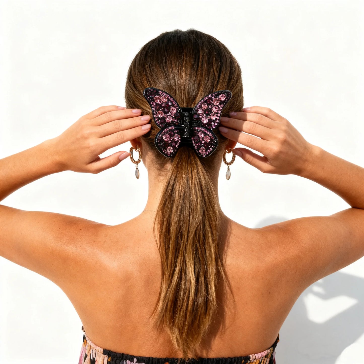 Bunte Haarspange mit Strass-Schmetterling für Damen – Große Haifisch-Haarspange mit Strasssteinen