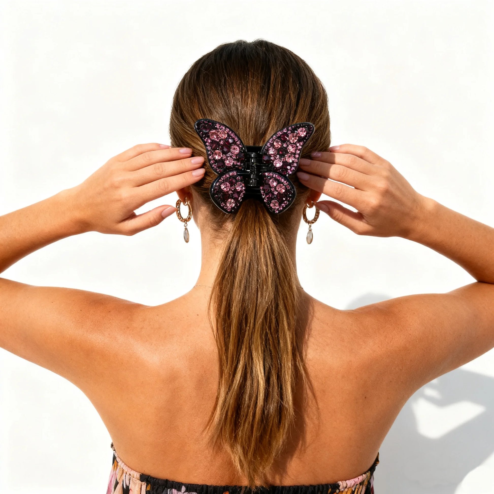 Bunte Haarspange mit Strass-Schmetterling für Damen – Große Haifisch-Haarspange mit Strasssteinen