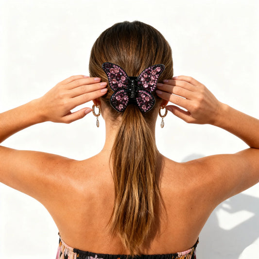 Women's Colorful Crystal Butterfly Hair Claw Clip – Rhinestone Large Shark Clamp Barrette