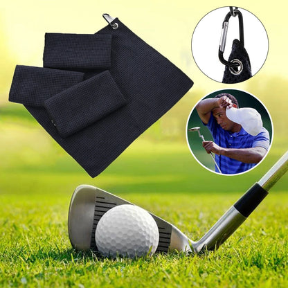 Black Microfiber Golf Towel with Carabiner Hook