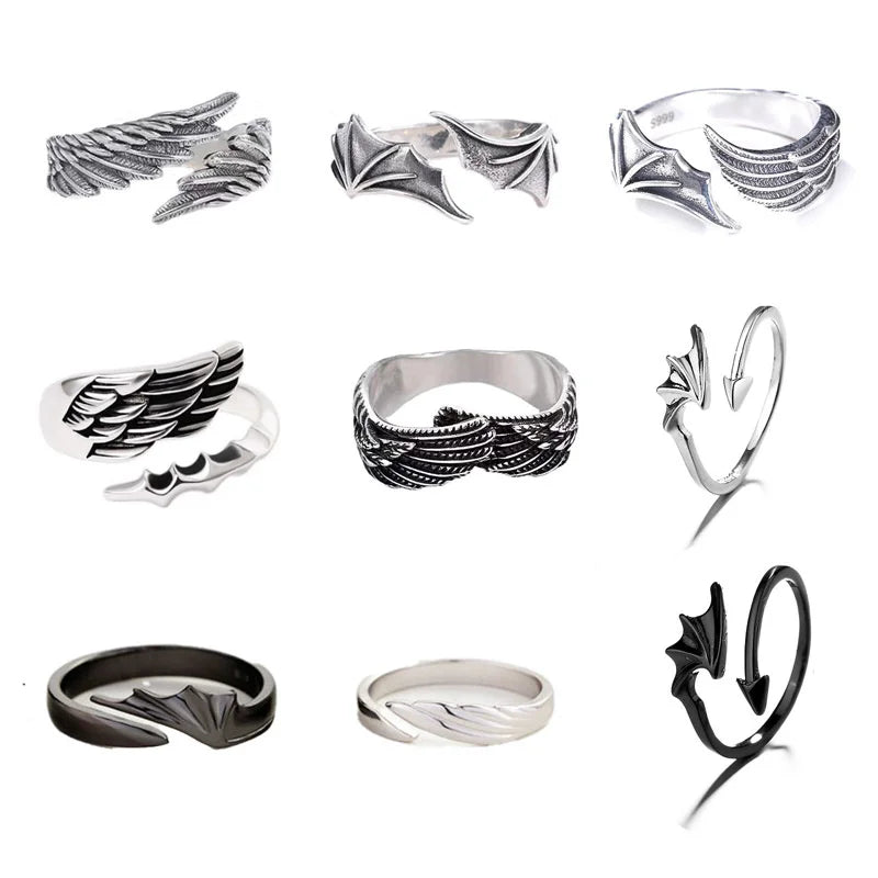 Unisex Angel & Demon Wings Gothic Ring—Punk Open Adjustable Handmade Ring