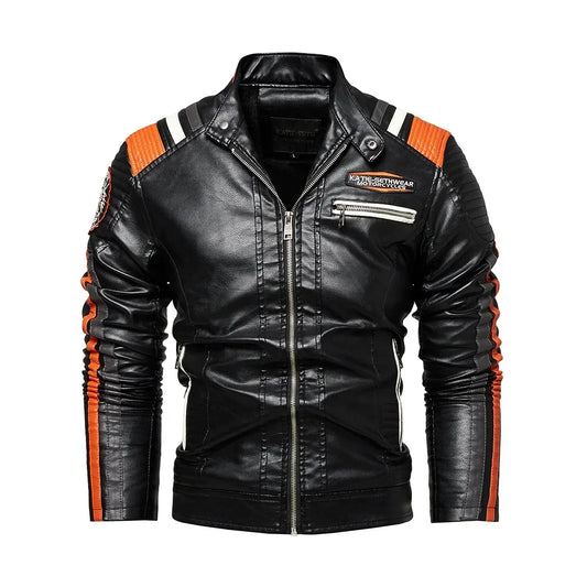 Veste de moto élégante en cuir PU coupe slim