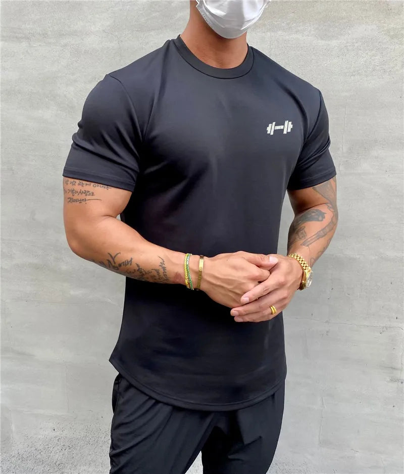 T-shirt à manches courtes en coton pour hommes, musculation, Fitness