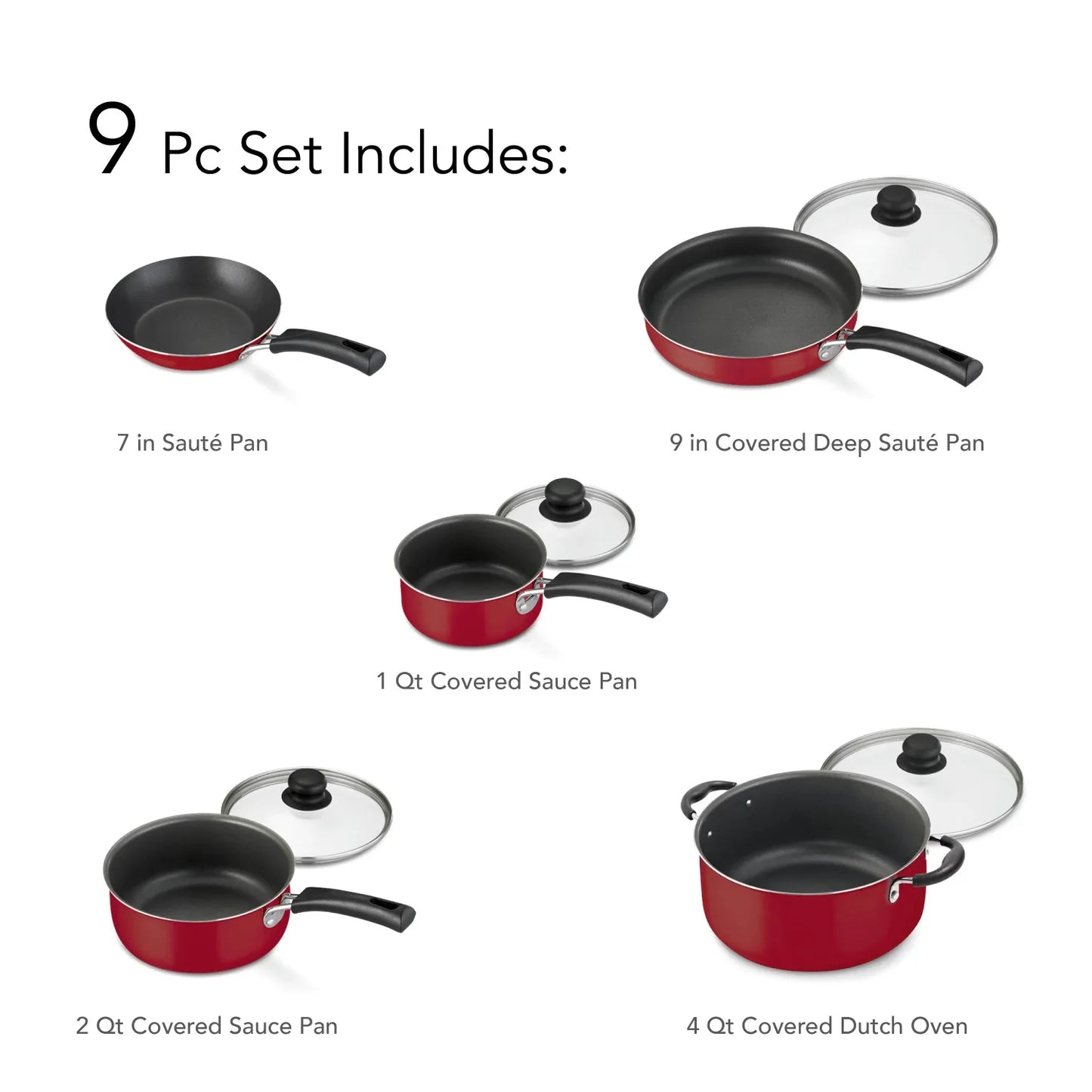 9-Piece Red Nonstick Cookware Set