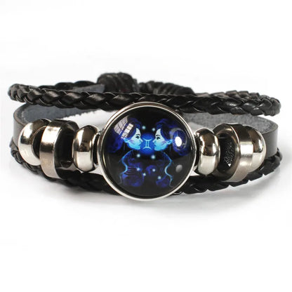 Unisex-Armband mit den 12 Sternzeichen – Leuchtendes, mehrlagiges Lederarmband mit Anhängern