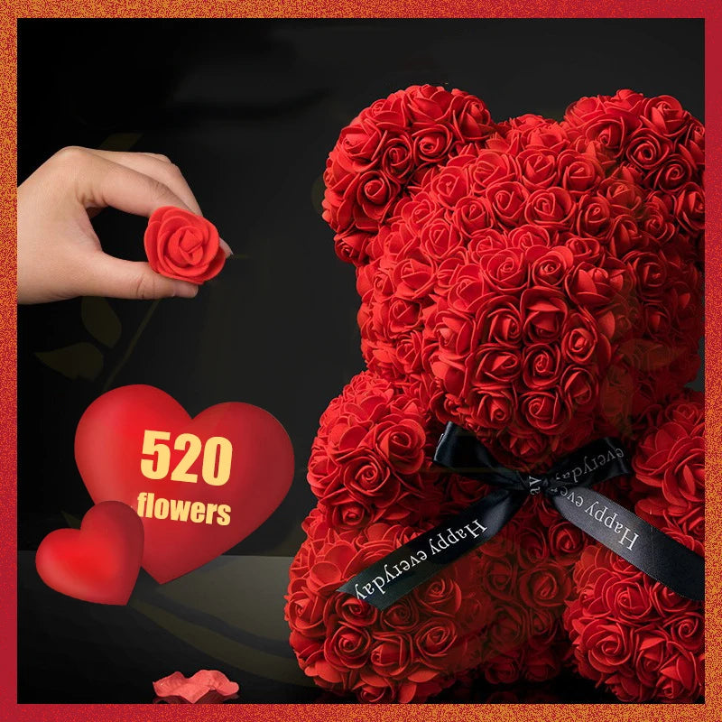 Valentinstag Geschenke Dekoration Rose Bär Künstliche Blume Mit Box Lichter Teddybär