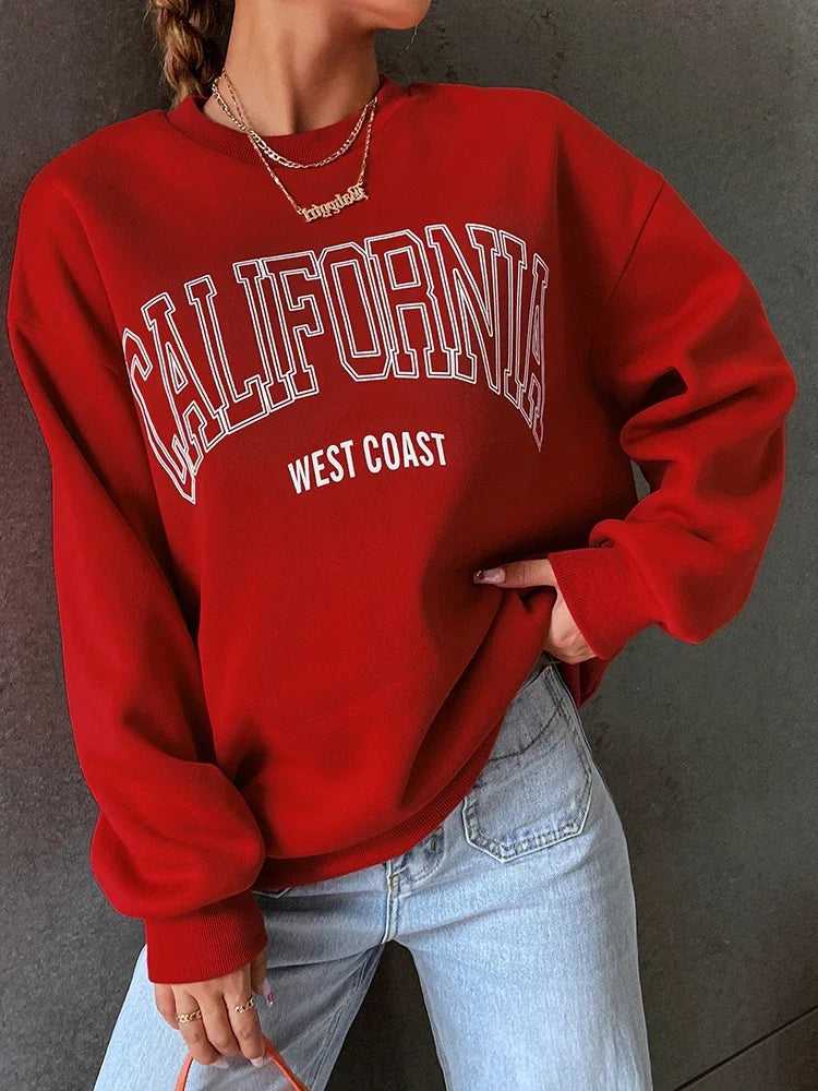 Women's Crew Neck California West Coast Print Hoodie