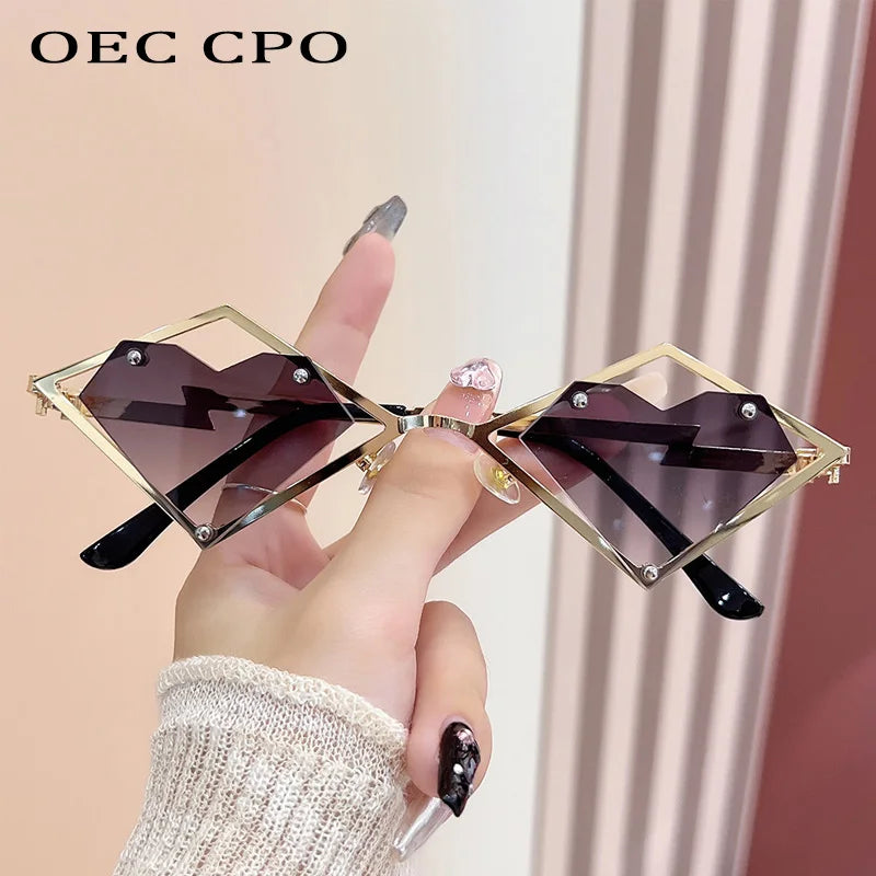 Women's Metal Frame Rimless Heart Sunglasses