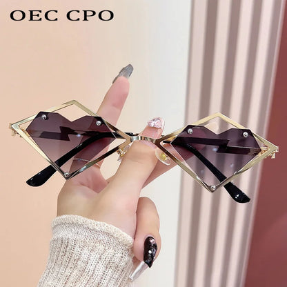 Women's Metal Frame Rimless Heart Sunglasses